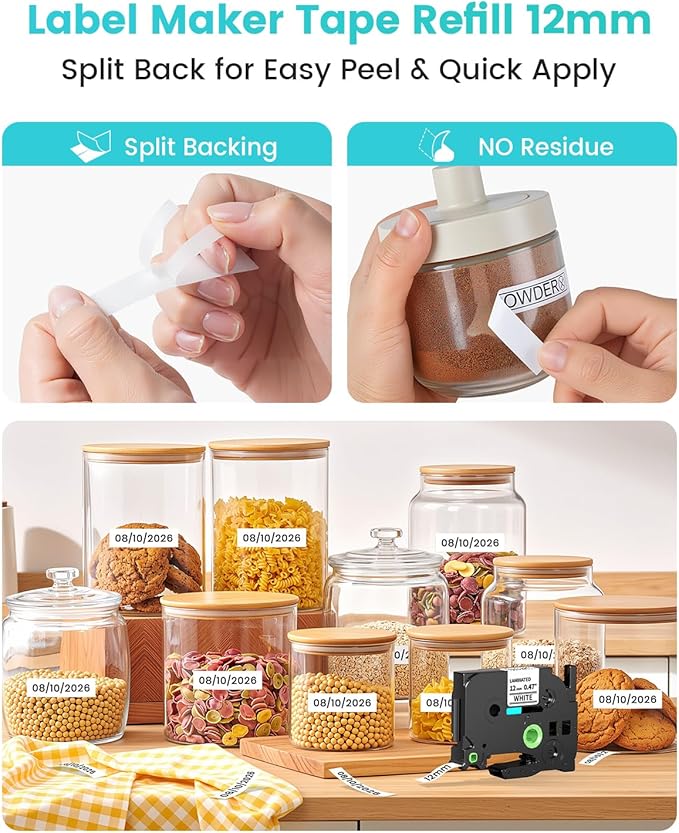 Airmall 12mm .47 Laminated White Tz Tape Compatible with Brother Label Maker Tape Refill TZe-231 TZe231 Replace for Brother P Touch D210 D200 D400 1280 1290 1880, Black on White 1/2 Inch, 5-Pack-DeskLoop Office