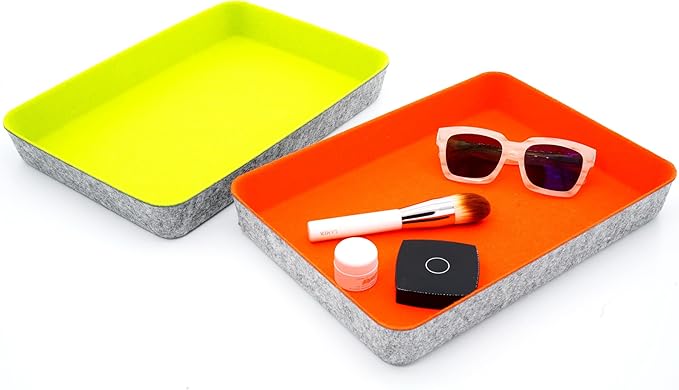 Welaxy 2-piece Office desk drawer organizer tray letter-size documents A4 paper book file Folder Holder storage bins (Orange + Green)-DeskLoop Office