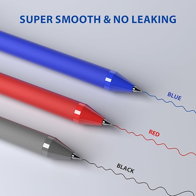 24 Pack Gel Pens Bulk, Black Gel Ink Pens, (0.7 mm) Fine Point Point Pen, Retractable Smooth Writing Pen for Journal Writing,Home Office School Supplies (Black, Red,Blue ink)-DeskLoop Office