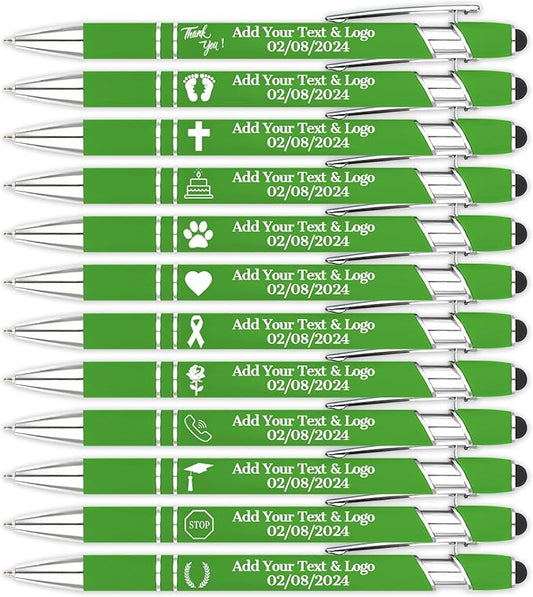 Personalized Pens with Name Logo or Message, Up to 1200 pcs Bulk Custom Metal Ballpoint Pen with Black Ink Customized Gift for Business, Graduation and Promotions (Green)-DeskLoop Office
