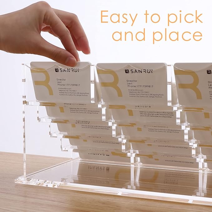SANRUI Acrylic Multiple Business Card Holder Display for Desk , 15 Slots Business Card Stand , Clear Horizontal 5 Tier Business Card Holders, Holds 750-900 Cards-DeskLoop Office