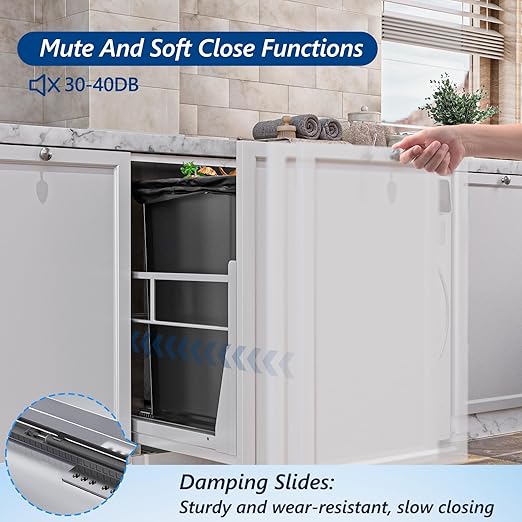 Insputer 8 Gal Pull Out Trash Can Under Cabinet, Heavy Duty Under Sink Garbage Can Kit with Soft-Close Slides for Kitchen, Laundry, Requires Minimum Cabinets Opening 12" W X 18" D-DeskLoop Office