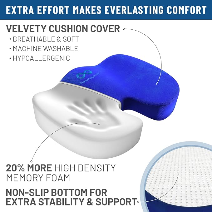 Everlasting Comfort Doctor Recommended Memory Foam Seat Cushion for Office Chairs & Car Seat - Ergonomic Office Desk Accessories for Tailbone Pain Relief, Sciatica & Back Support-DeskLoop Office