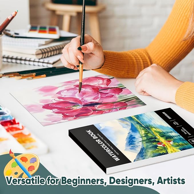Soucolor Watercolor Paper Pad, 9"x12" Water Color Paper, 140lb/300gsm 40 Sheets Artist Painting Drawing Paper Book, Art Supplies for Adults Kids, Watercolor Paint Set, Sketchbook, Journal, Notebook-DeskLoop Office