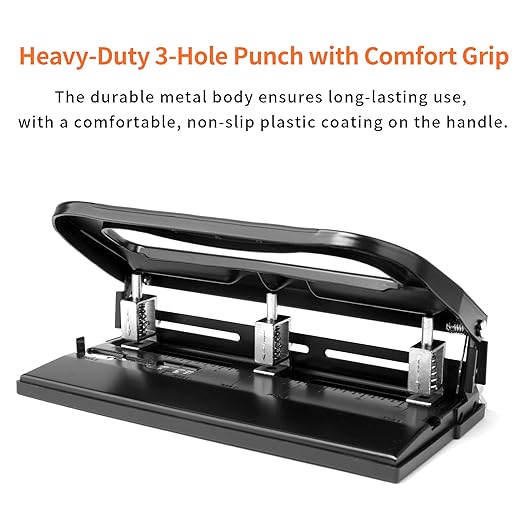 XOOL 3 Hole Punch, Heavy Duty Metal Hole Puncher for 2 or 3 Holes, 9/32" 7mm Hole Diameter, 40-Sheet Capacity, Adjustable Hole Spacing, Non-Slip Base for Office & School-DeskLoop Office