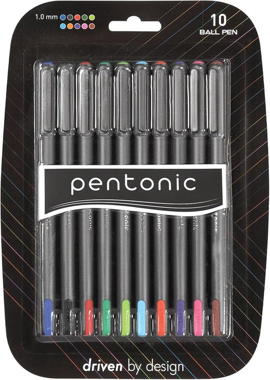 linc Pentonic Premium Ball Point Pen 1.0 mm Medium Point, 10-Count, Assorted Colors | Medium Point Featherlite Feel, Easy Flow Ink Technology, Sleek Matte Finish-DeskLoop Office