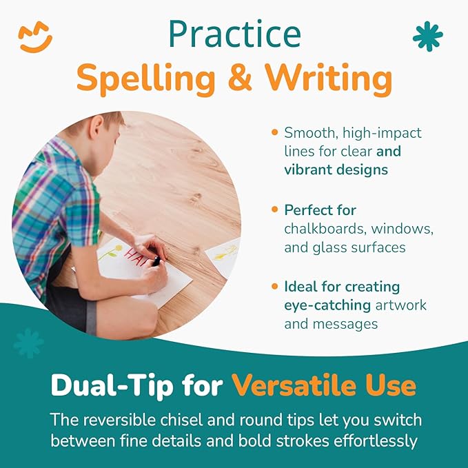Channie's Liquid Chalk Markers, 24 Vibrant Colors, Dual-Tip Reversible Chisel & Round Tips, Works on Chalkboards, Glass, Mirrors & More, Easy to Wipe Off, Includes Labels & Tweezers-DeskLoop Office