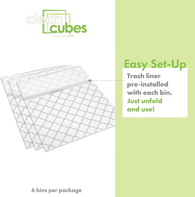 | 13 Gallon Disposable Trash Cans (6-Pack) with Fitted Trash Bags - Reusable Garbage and Recycling Bins for Parties, Events, and More (Trellis - 17" Height x 13.5" Width x 10" Depth)