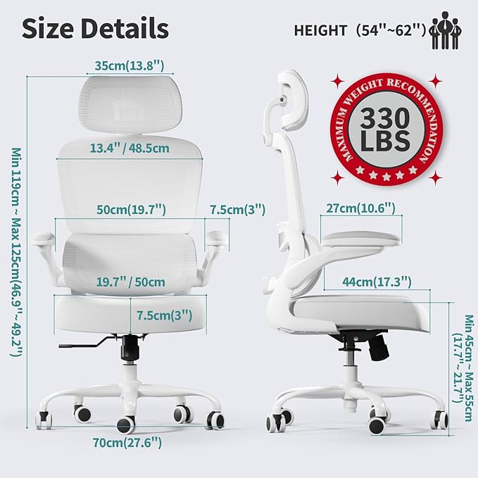 TRALT Office Chair Ergonomic Desk Chair, 330 LBS Home Mesh Office Desk Chairs with Wheels, Comfortable Gaming Chair, High Back Office Chair for Long Hours (White)-DeskLoop Office