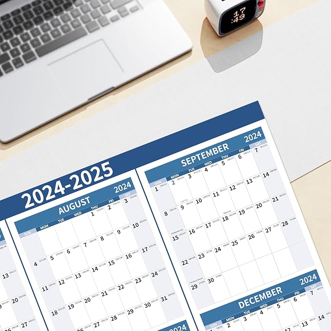 2024-2025 Wall Calendar 34.8" x 22.8" Large Vertical Yearly Wall Hanging Calenda with Julian Date from July 2024 to June 2025 Thick Paper Calendar 12 Month Annual Planner for Office Fridge(Blue)-DeskLoop Office