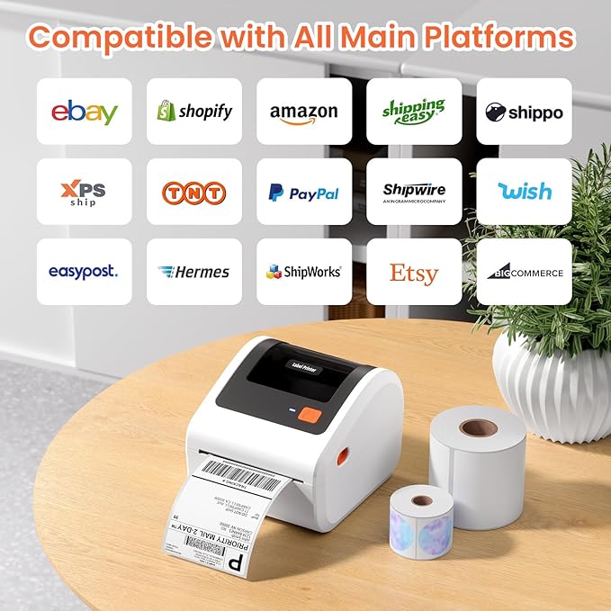 Bluetooth Thermal Shipping Label Printer - D450BT Thermal Label Printer 4x6 for Small Business & Shipping Packages, Compatible with iPhone, Android, iPad, Windows, macOS, Chrome, USPS, Amazon-DeskLoop Office