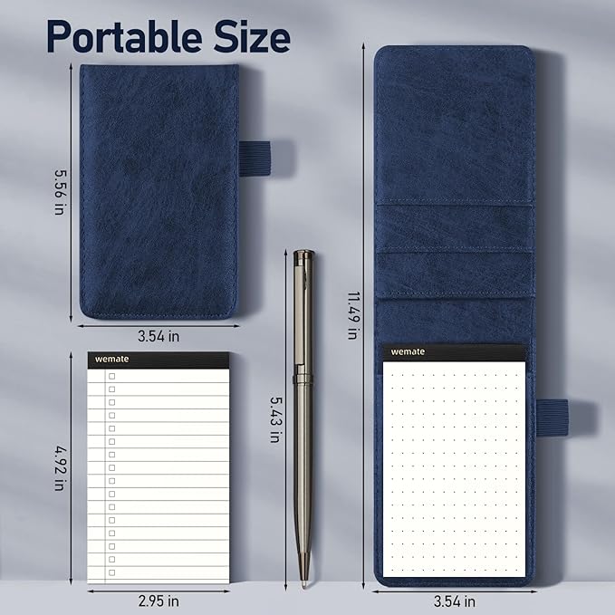 WEMATE 10 Pieces Small Notepad Holder Set Pocket Notebook - Included Mini Pocket Notepad Holder Set with 8 Memo Book Refills and Metal Pen for Meetings, Daily Records, and Notes 3 x 5 Inch (Blue)-DeskLoop Office