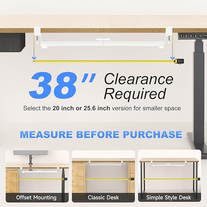 suptek Large Keyboard Tray Under Desk Pull Out with C Clamp Mount, Computer Keyboard & Mouse Tray, 34 (38 Including Clamps) x 11.8 inch Slide-Out Platform Computer Drawer for Typing, White, DSF1LW-DeskLoop Office