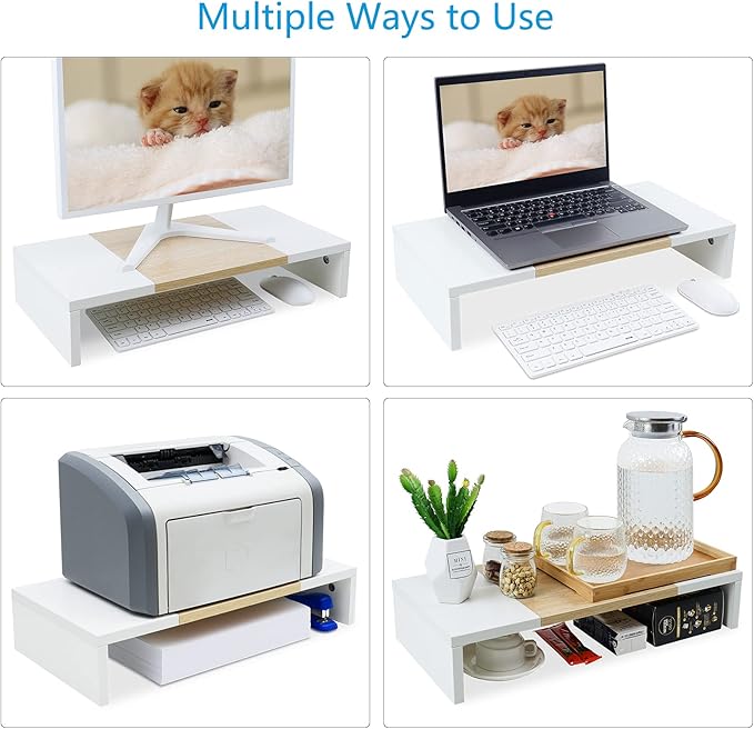 TEAMIX 20 Inch Monitor Stand Riser, Wooden Desktop Riser for TV/PC/Laptop/Printer, Cozy Monitor Riser with Storage, Laptop Shelf for Home Office-DeskLoop Office