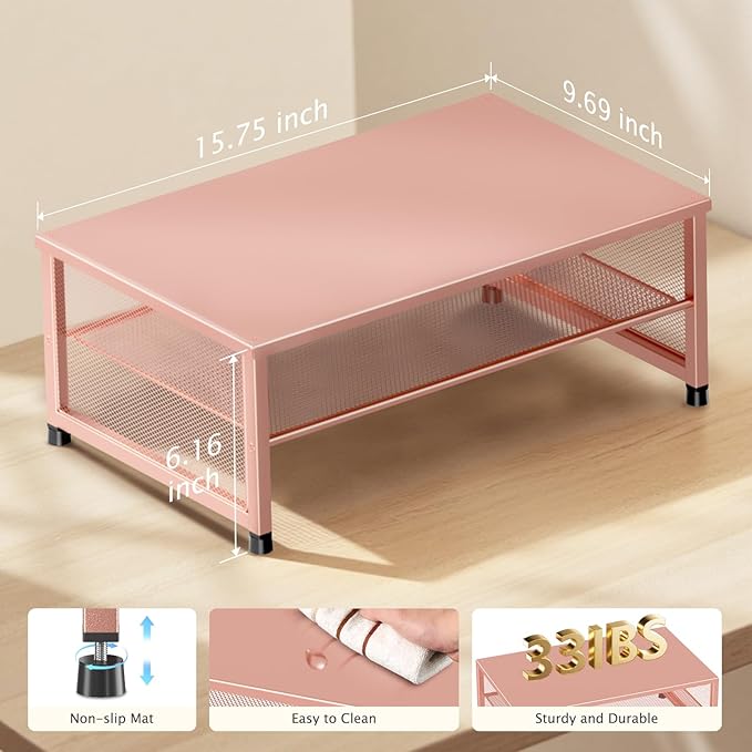 Computer Monitor Stand Riser, Desk Organizers and Accessories, Printer & Laptop Stand, Office Desk Accessories & Desktop Workspace Organizers for Office Supplies (Rose Gold)-DeskLoop Office