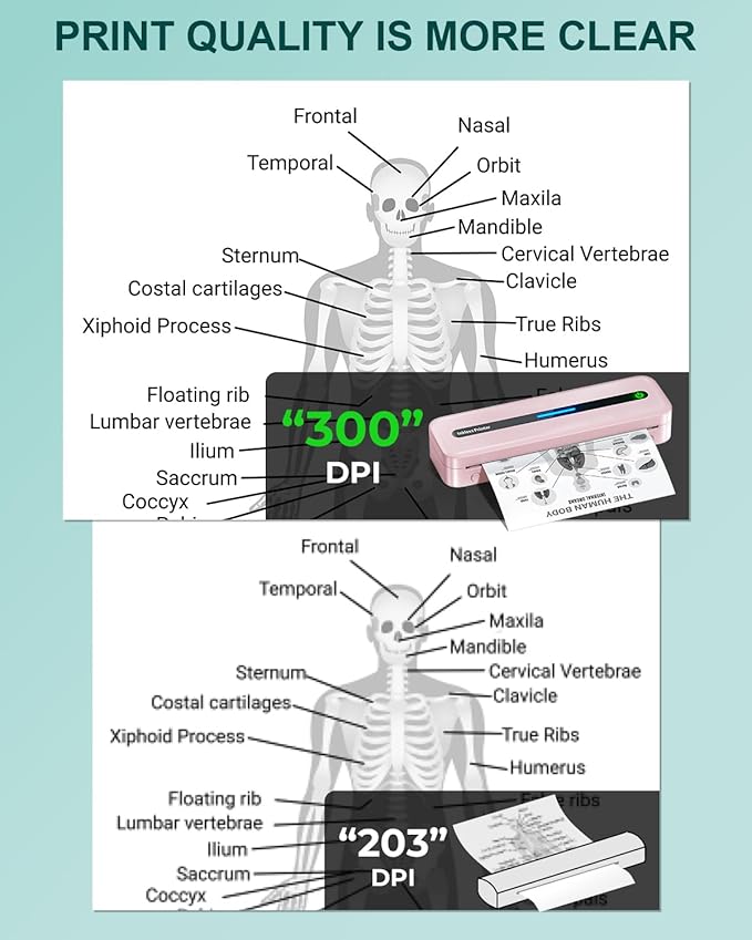 COLORWING Portable Printers Wireless for Travel, 300DPI Mini Compact Inkless Printer, Thermal Bluetooth Printer Compatible with Android and iOS Smartphone & Tablet & Laptop - Pink-DeskLoop Office