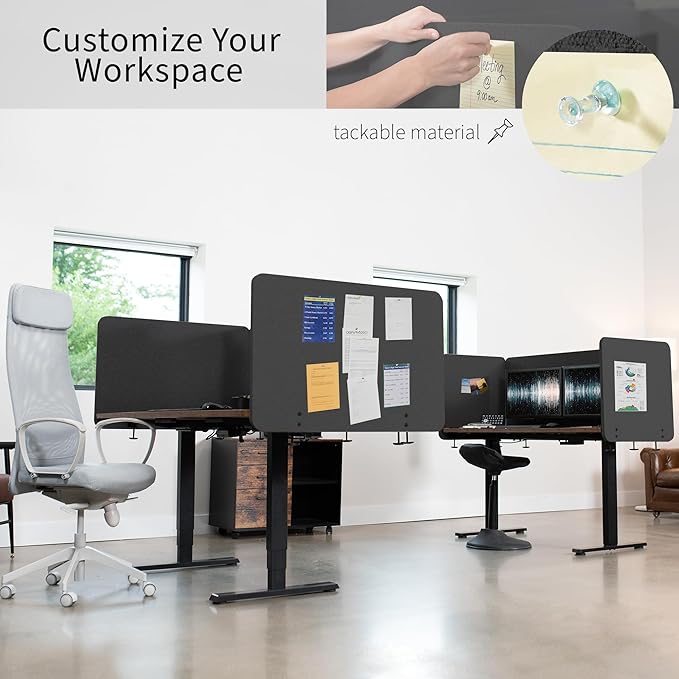 VIVO Clamp-on/Screw-on 60 x 24 inch Privacy Panel, Sound Absorbing Cubicle Desk Divider, Acoustic Partition, Dark Gray, PP-1-V060D-DeskLoop Office