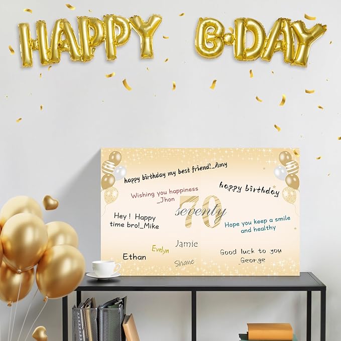 Large 70th Birthday Card With Envelope for Men Women, 1955 Black Gold Happy 70th Birthday Giant Guest Signature Book Gifts, Big Vintage 1955 70th Greeting Card Decoration Party Supplies