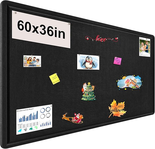 Large Bulletin Board, Foldable 60x36 Inches Cork Board Alternative, Large Felt Board Decorative Pin Board for Wall, Foldable Photo Board Self-Adhesive Vision Board with 36 Pushpins Black-DeskLoop Office