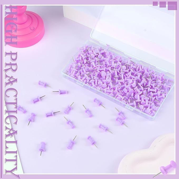 220 Count Purple Push Pins Standard Plastic Head Steel Point Thumb Tacks Decorative Push Pins for Cork Board Wall Hanging Bulletin Board-DeskLoop Office