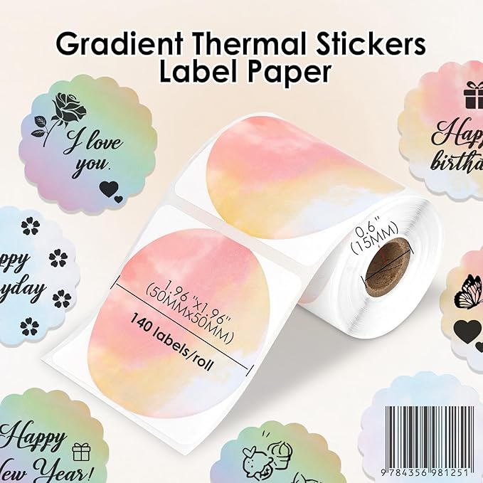 HuiJuKeJi 3 Rolls Thermal Round Label Paper,1.96 "x1.96 Gradient Label Maker Sticker for Phomemo M220/M200/M221/M110 Printer,Multi-Purpose Self-Adhesive Waterproof Labels for Barcode,DIY,Logo,Thanks-DeskLoop Office