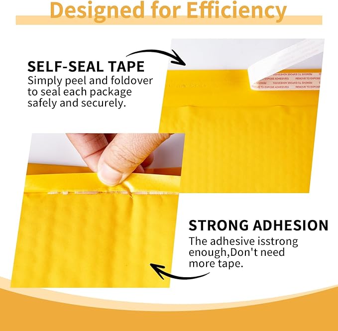 Kraft Bubble Mailers 8.5×12' Inch 50 Pack Yellow shipping envelopes Self-Seal Padded Mailing Envelopes for Jewelry Makeup Supplies and Small Business Packaging-DeskLoop Office