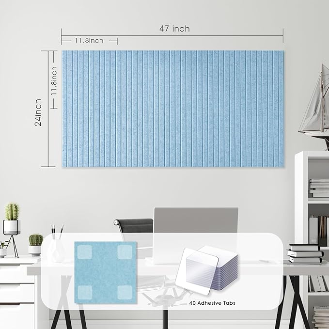 Large Cork Board for Office, 8 Pack Felt Wall Tiles with Slat Wall Paneling, Felt Bulletin Board Pin Board Cork Boards for Walls - Light Blue-DeskLoop Office