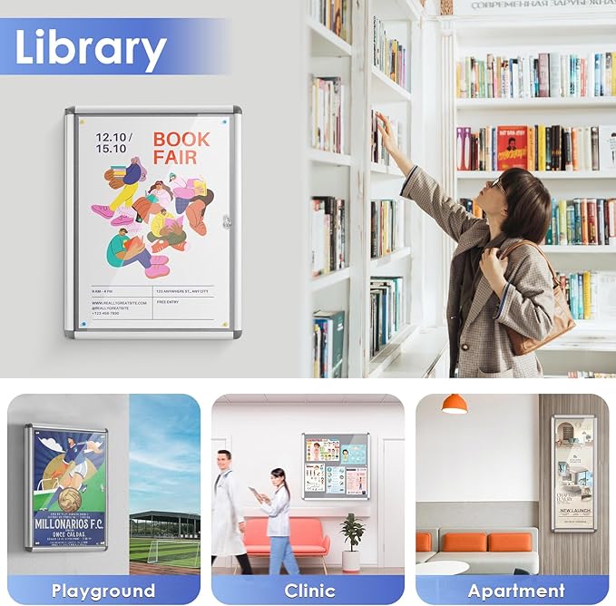 SWANCROWN Enclosed Bulletin Board 24x18 in, Tamperproof Lockable Grey Felt Board Wall Display Case for Office School Home, Aluminum Frame-DeskLoop Office