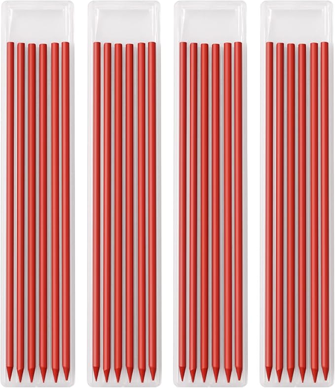 Gegong 24 Pieces 2.8 mm Diameter Solid Carpenter Pencil Set Pencil Refills for Carpenter Carpenter Marker Woodworking Mechanical Pencil (Red Refill)-DeskLoop Office