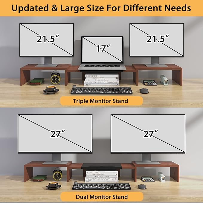 WESTREE Triple Monitor Stand Riser - Extra Long, Adjustable Length & Angle, 3 Shelf Desktop Storage for 1-3 Monitors-DeskLoop Office