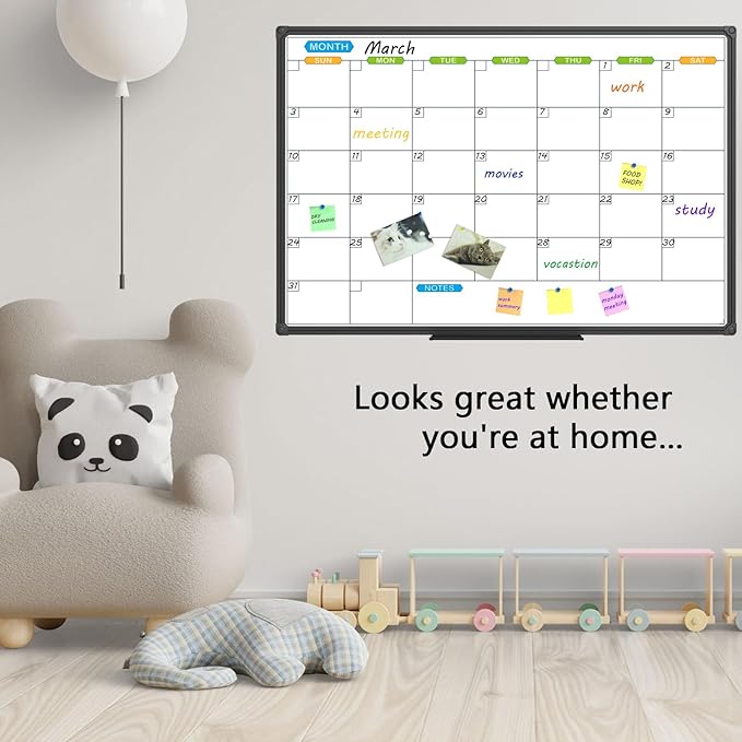 JILoffice Dry Erase Calendar Whiteboard 48 X 36 Inch - Magnetic White Board Calendar Monthly, Black Aluminum Frame Wall Mounted Board for Office Home and School-DeskLoop Office