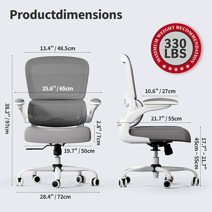 TRALT Office Chair - Ergonomic Desk Chair with Adjustable Lumbar Support, Mesh Computer Chair, Executive Chairs for Home Office Comfortable Lumbar Support (White)-DeskLoop Office