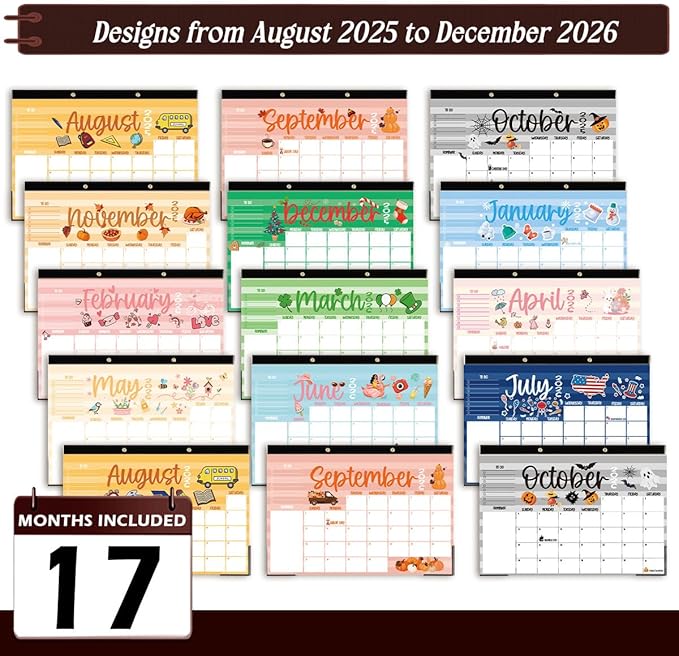 Large Doodle Teacher Desk Calendar 2025-2026 25-26 Teacher planner 17-Month 2025-2026 Desk Desktop Holiday Monthly classroom Calendar 2025 August 2025-December 2026 with Holiday Planner Stickers-DeskLoop Office