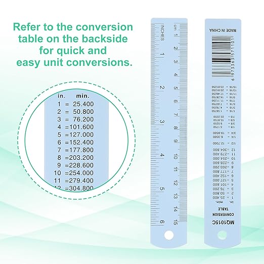 PATIKIL 15cm/6" Metal Ruler, 2 Pack Aluminum Alloy Rulers with Centimeters, Millimeters, Inches and Conversion Table Straight Edge Ruler for Writing Machinist Drafting, Blue-DeskLoop Office