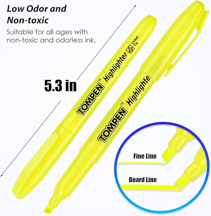 Highlighters Yellow 48 Pack – Bulk Chisel Tip High lighter Marker Set for School, Office, Bible Study, Journaling – Smear-Free, Quick Dry Ink – Fluorescent Pens for Teachers & Students-DeskLoop Office