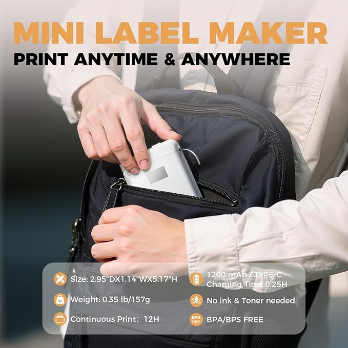 Label Maker, Label Maker Machine with Tape, Portable Bluetooth Label Printer with Little Space, Mini D10 Label Machine with Multiple Personalized Templates for Family School-DeskLoop Office