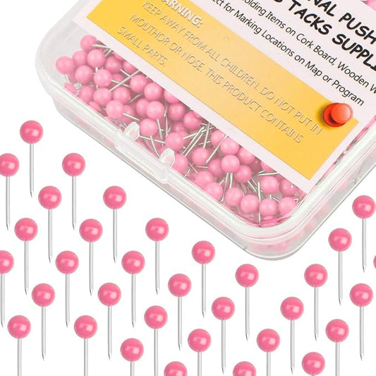 Map Tacks 1/8-Inch Assorted Color Beads Head Map Marking Push Pins,500-count (Pink)-DeskLoop Office