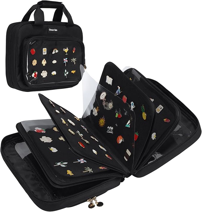 Enamel pin display bag, 8-page pin trading book, collectible pin board, suitable for storing pins, brooches, patches (black)-DeskLoop Office