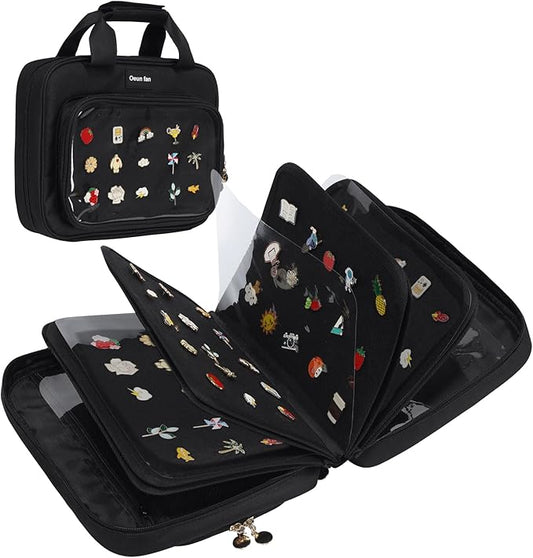 Enamel pin display bag, 8-page pin trading book, collectible pin board, suitable for storing pins, brooches, patches (black)-DeskLoop Office