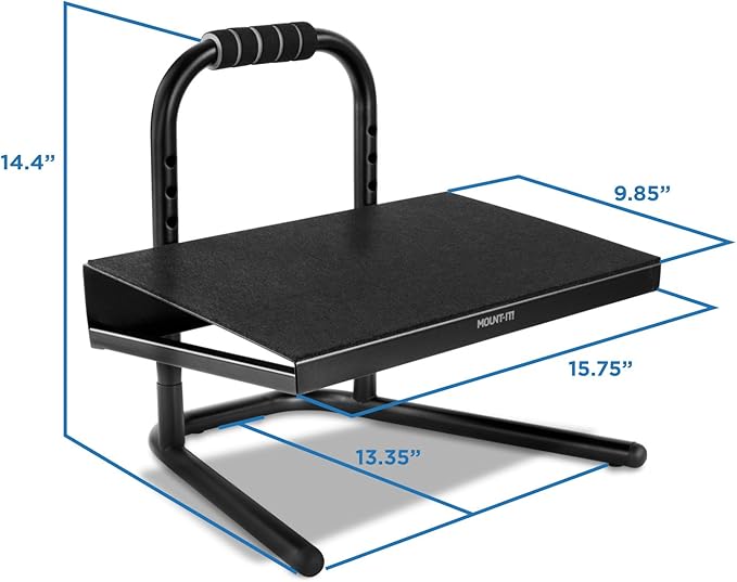 Mount-It! Height Adjustable Foot Rest for Standing and Sitting, Freestanding Under The Desk Footrest with Handle and Six Height Settings, Anti-Slip Padded Surface,Black-DeskLoop Office
