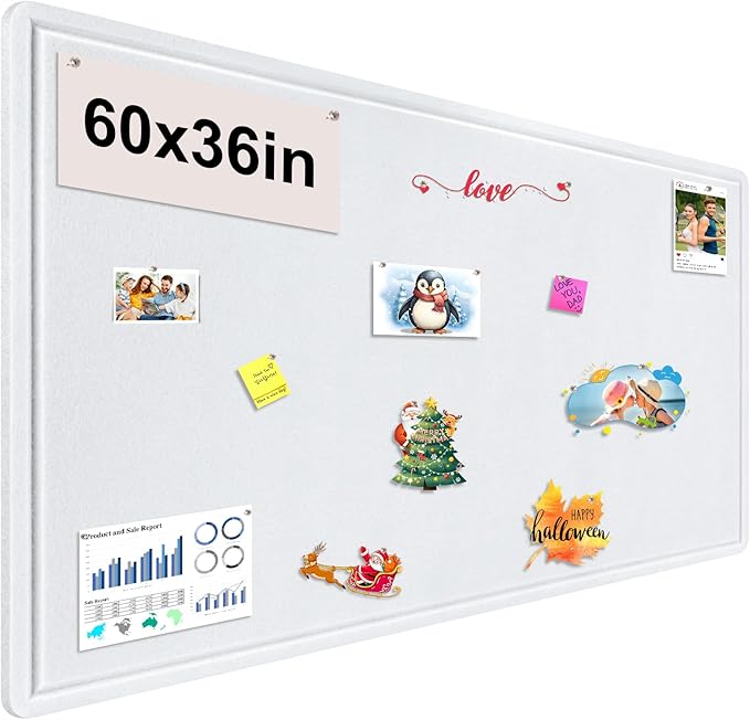 Large Bulletin Board, Foldable 60x36 Inches Cork Board Alternative, Large Felt Board Decorative Pin Board for Wall, Foldable Photo Board Self-Adhesive Vision Board with 36 Pushpins White-DeskLoop Office