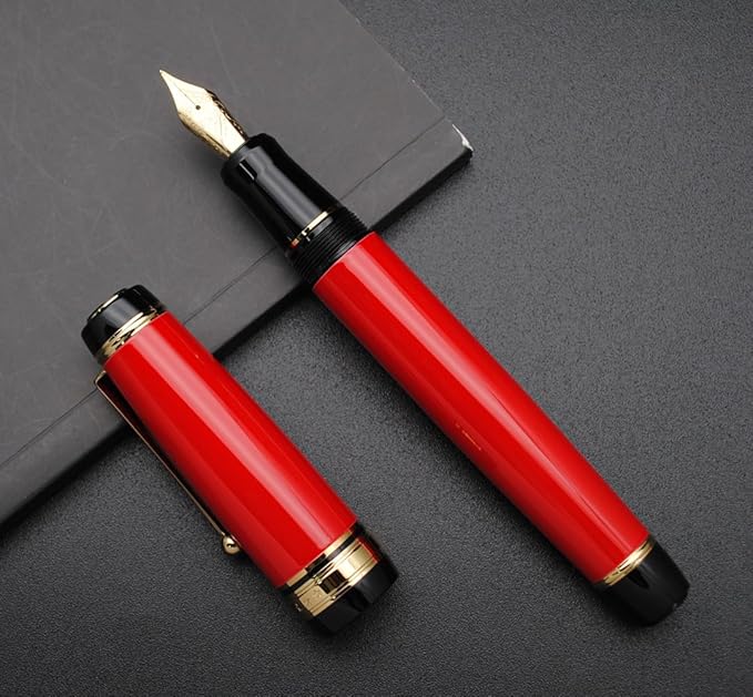 Metal Big Fountain Pen Set Medium Nib 0.7mm, Includes Ink Refill Converter, 5 Ink Cartridges & Gift Box (Medium Nib 0.7mm, Red)-DeskLoop Office