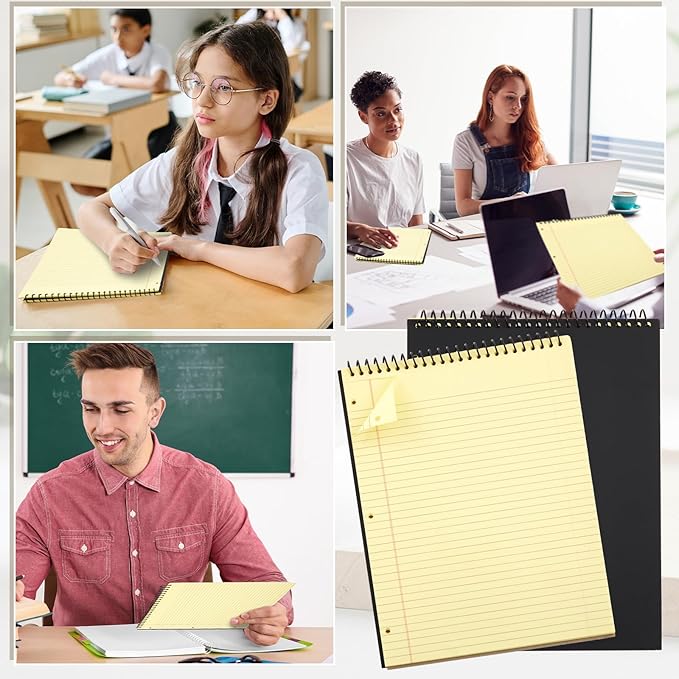 10 Packs 8.5" x 11" Top Spiral Notebook with 3 Hole Punched Legal Pads College Ruled Notepad 50 Sheets Hard Cardboard Paper Wirebound Notepad for Office School Business (Yellow)-DeskLoop Office