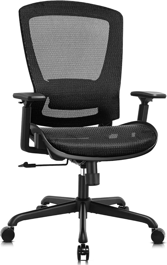 ELABEST Mesh Office Chair,Ergonomic Computer Desk Chair,Sturdy Task Chair- Adjustable Lumbar Support & Armrests,Tilt Function,Comfort Wide Seat,Swivel Home Office Chair (Black)-DeskLoop Office