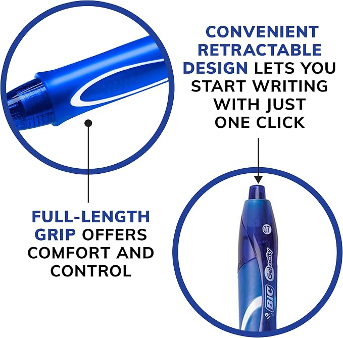 BIC Gelocity Quick Dry Blue Gel Pens, Medium Point, School Supplies - Image 11