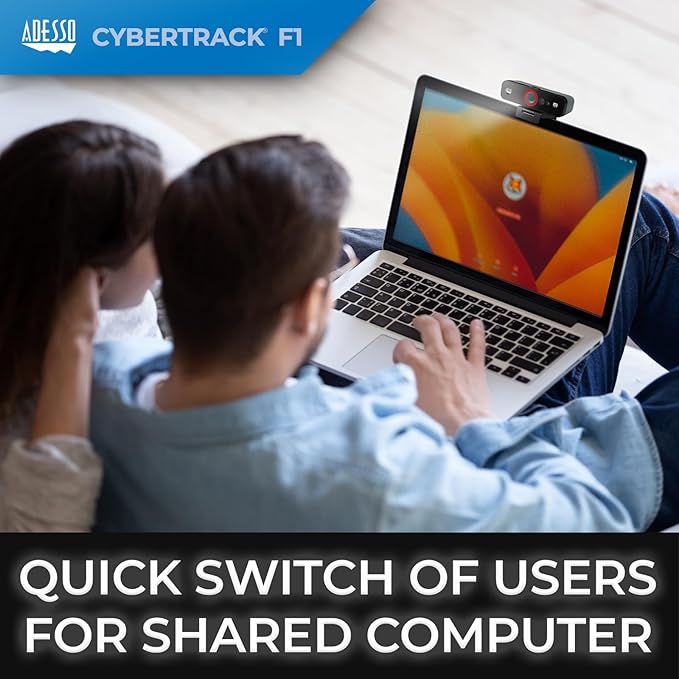 ADESSO CyberTrack F1 1080P HD Fixed Focus USB Windows Hello Webcam, Camera for Desktop PC Built-in Dual Microphone, Privacy Shutter, Audio/Video Mode Privacy ON/Off Switch & Tripod Mount-DeskLoop Office