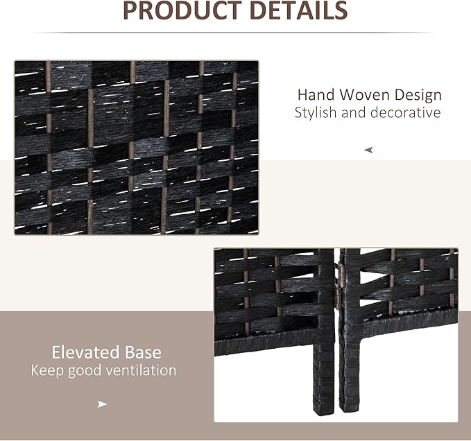 HOMCOM Room Divider, 6 Panel Folding Privacy Screen, 6FT Tall Portable Wicker Weave Partition Wall Divider for Bedroom, Home Office, Black-DeskLoop Office