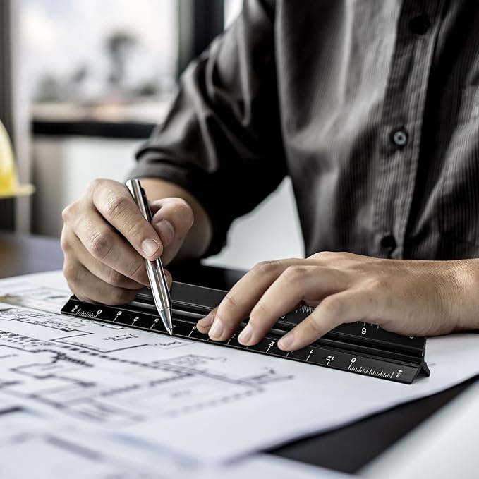 Fumete 12 Pack 6 Inch Architectural Engineering Scale Rulers Small Scale Ruler Pocket Size Scale Ruler Construction Rulers Imperial Measurements for Architects Engineering, Draftsman Drawing(Black)-DeskLoop Office