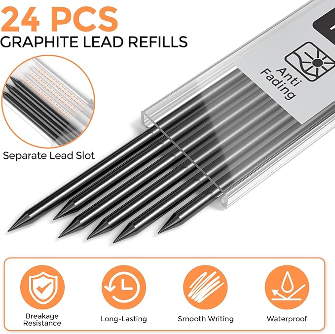 Nicpro 24 Pieces Carpenter Pencil Lead Refills 2.8mm, Break Resistant Leads for Construction and Woodworking Pencils (Black)-DeskLoop Office