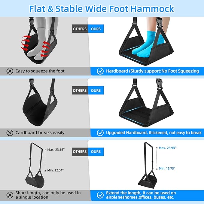 Airplane Foot Hammock for Plane Travel,Foot Sling Swing Rest for Airplane Travel,Plane Foot Hammock and Leg Rest for Long Air Flight,Feet Hammock Footrest and Leg Sling for Long Air Flights.-DeskLoop Office